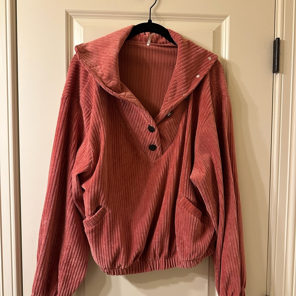 Pink Corduroy Button-Up Pullover - Picture 2 of 4